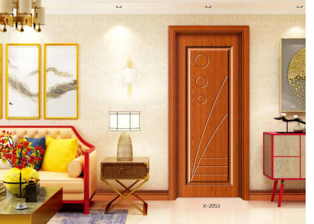 鑫順來X-2053簡約雕花平開封閉漆修色實木復合烤漆門