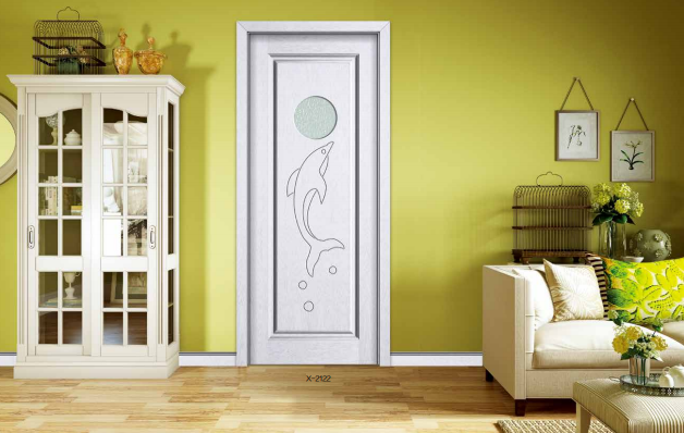 鑫順來X-2122雕花平開隔音白色實木玻璃烤漆門