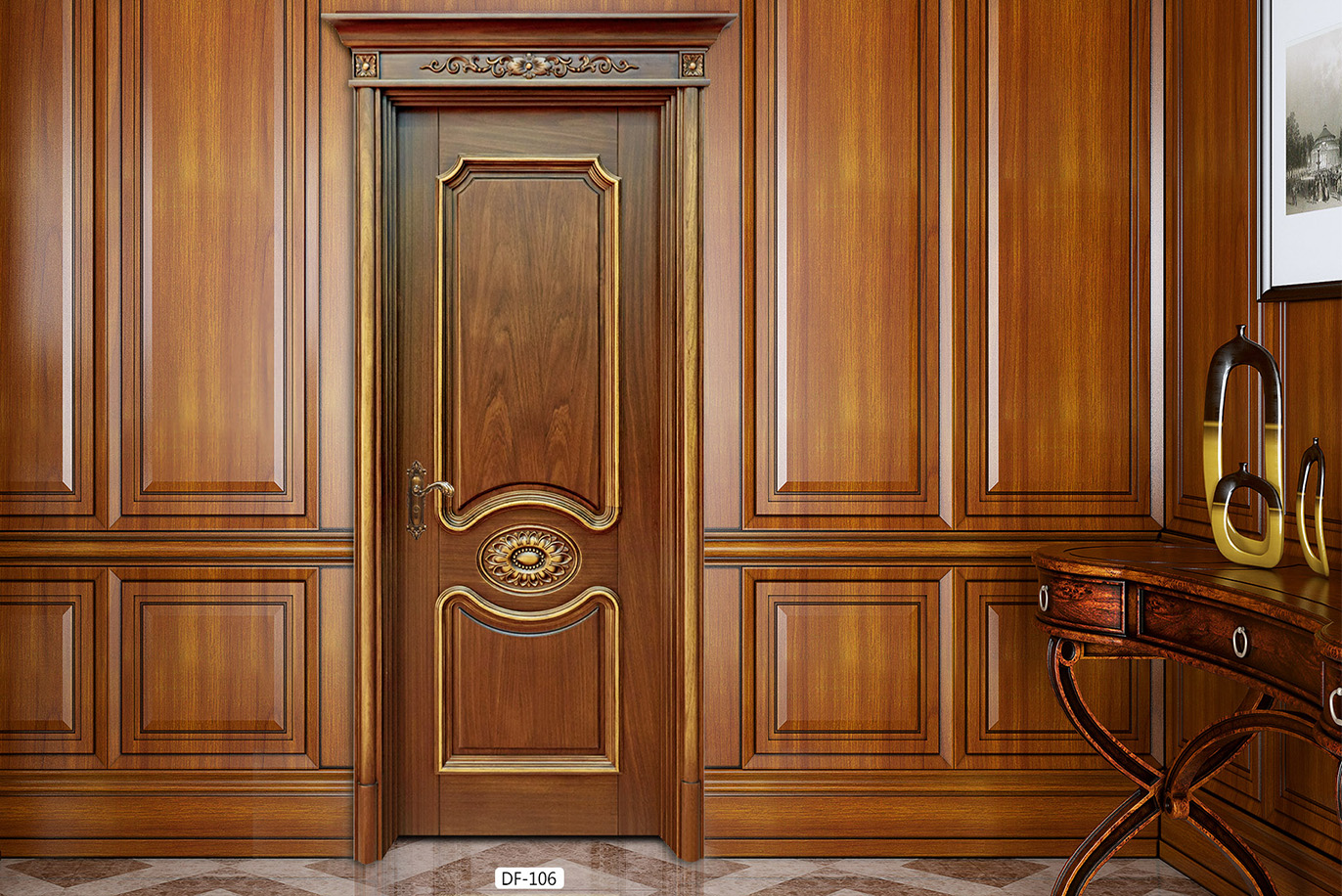 廠價批發X-4064平開雕花仿古實木烤漆門