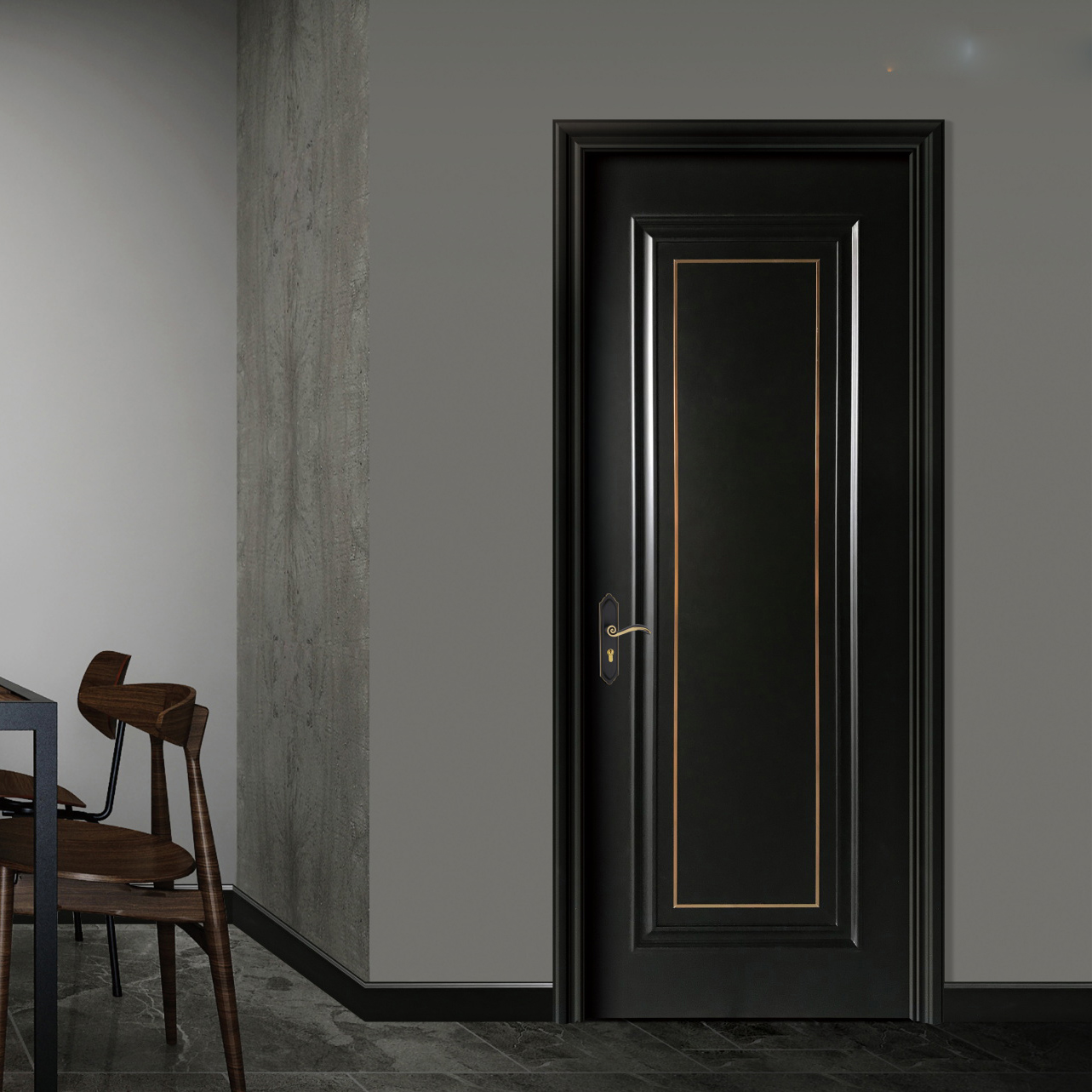 廠家熱銷鑫順來X-8045平開外扣鑲金屬條實(shí)木烤漆門