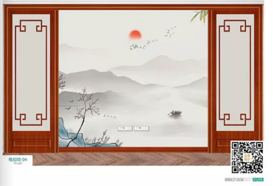 廠價熱賣鑫順來DQ-04掃碼中式電視墻,掃二維碼看裝修風(fēng)格