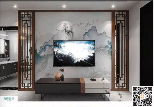 廠價新款鑫順來DQ-07掃碼中式格子電視墻,掃二維碼看裝修風(fēng)格
